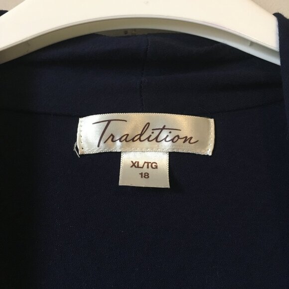 Dark Navy Blue Open Waterfall Cardigan With Pintuck Blue Animal Print Tank Top - Picture 10 of 16